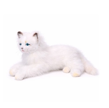 Handcrafted 12 Inch Lifelike Laying White Cat Stuffed Animal by Hansa
