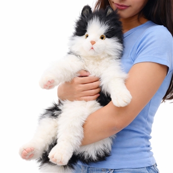 Handcrafted 17 Inch Lifelike Cuddly Black and White Cat Stuffed Animal by Hansa