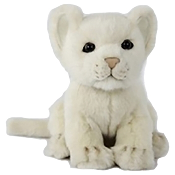 Handcrafted 6 Inch Sitting Lifelike White Lion Cub Stuffed Animal by Hansa